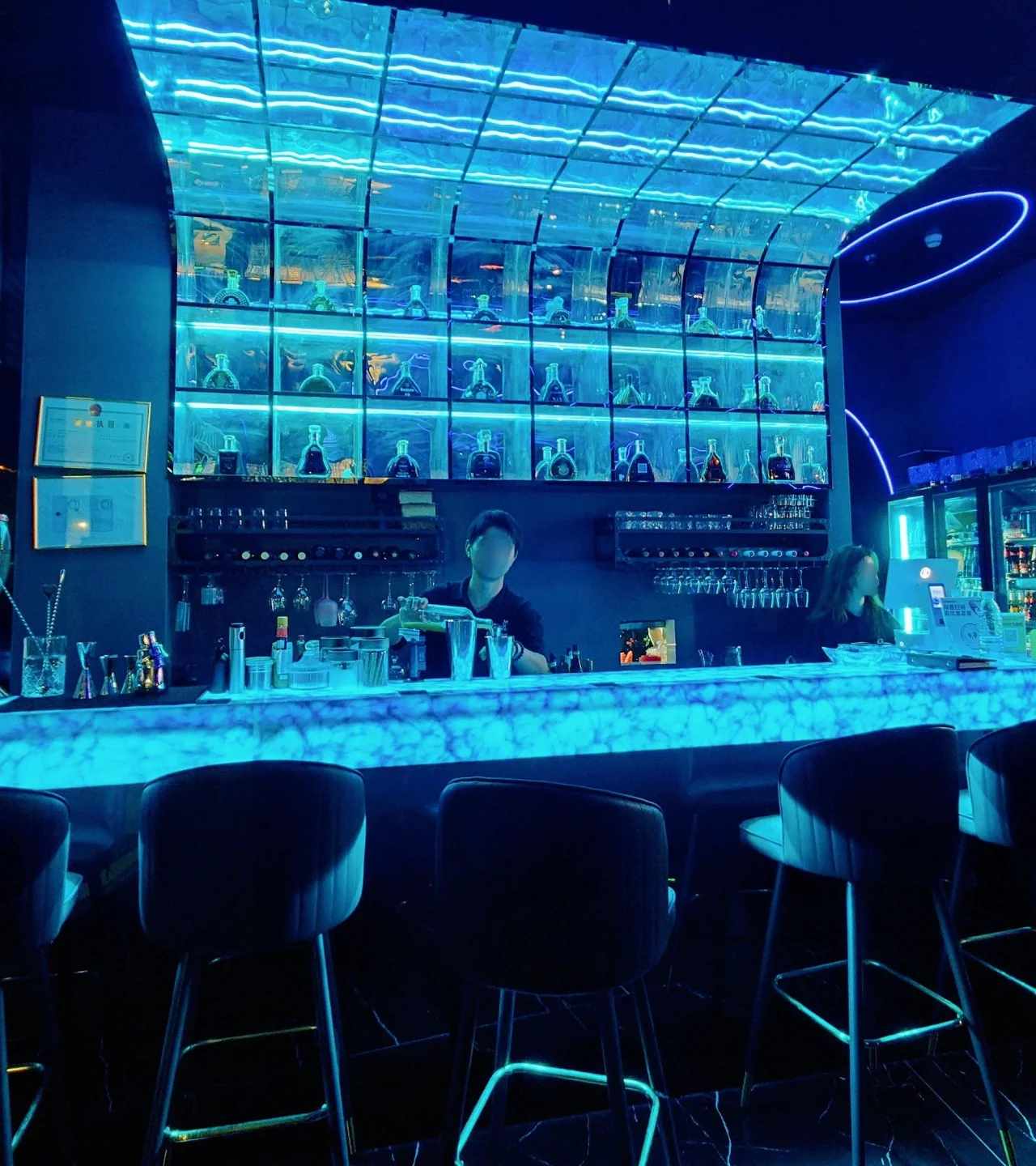 bar with blue wall